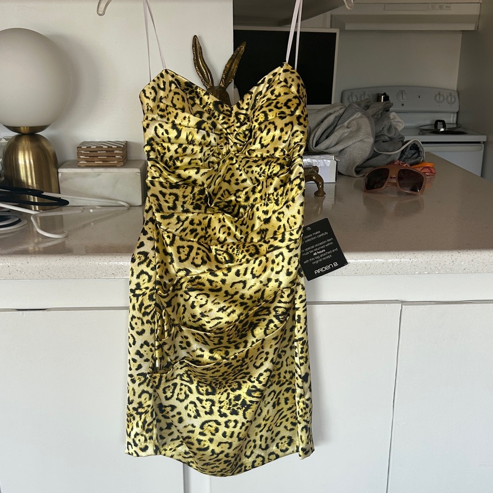 Arden B Yellow Leopard Print Dress